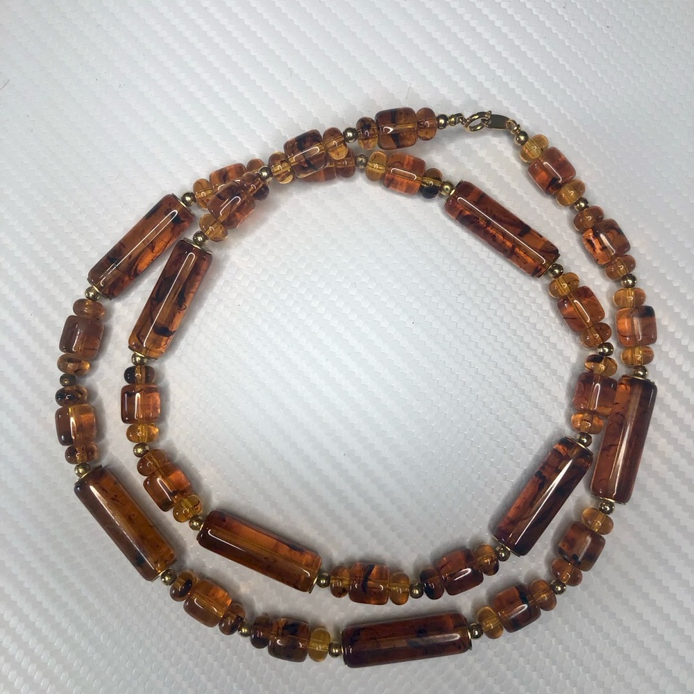Trifari signed Brown Amber Lucite Necklace